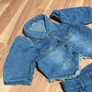 Denim Crop Jacket and Skirt Set